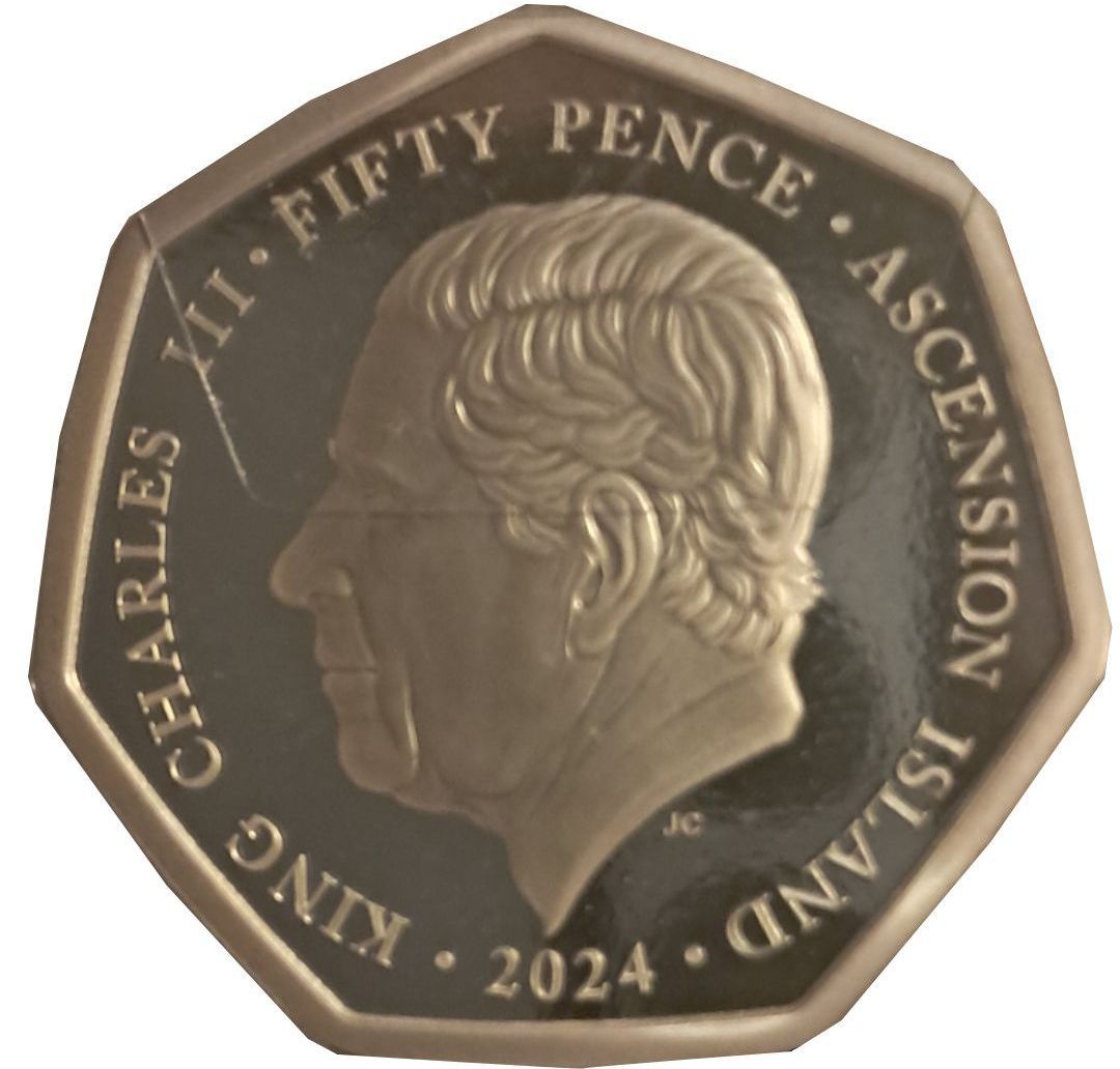 Ascension Island 50 Pence - Charles III Omaha beach obverse