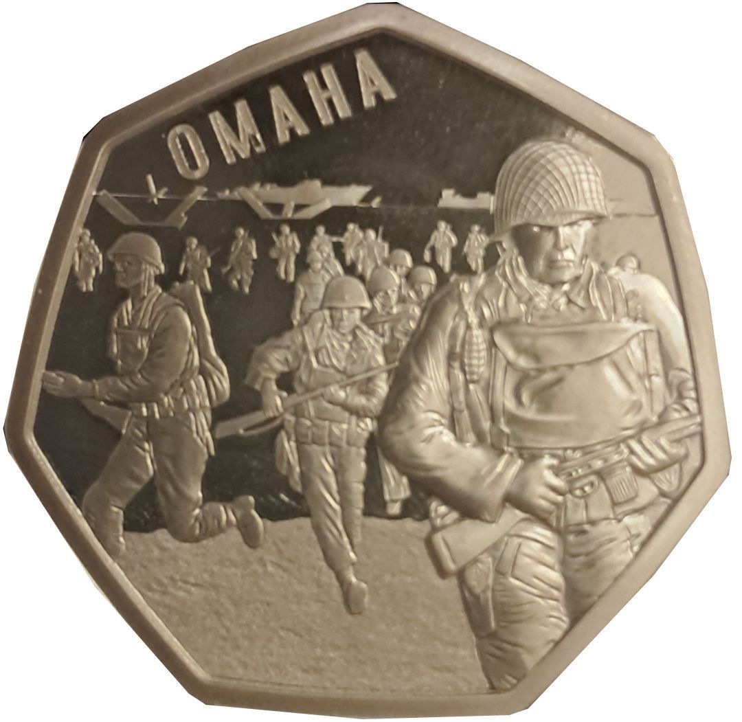Ascension Island 50 Pence - Charles III Omaha beach reverse