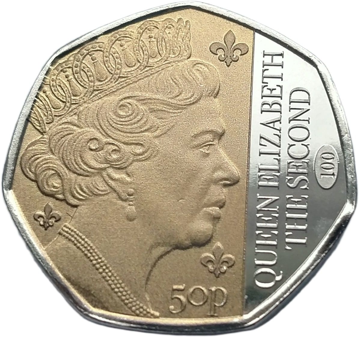 Guernsey 50 Pence - Charles III Queen Titles - Queen Elizabeth The Second; with partial plating reverse
