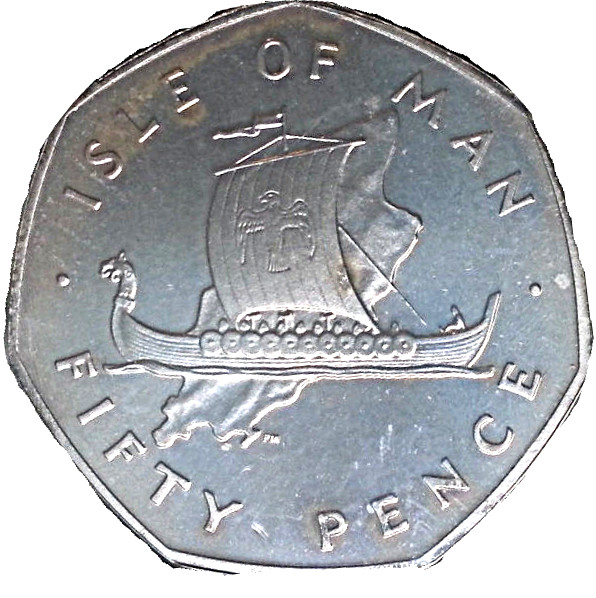 Isle of Man 50 Pence - Elizabeth II Viking longship on map; Silver
