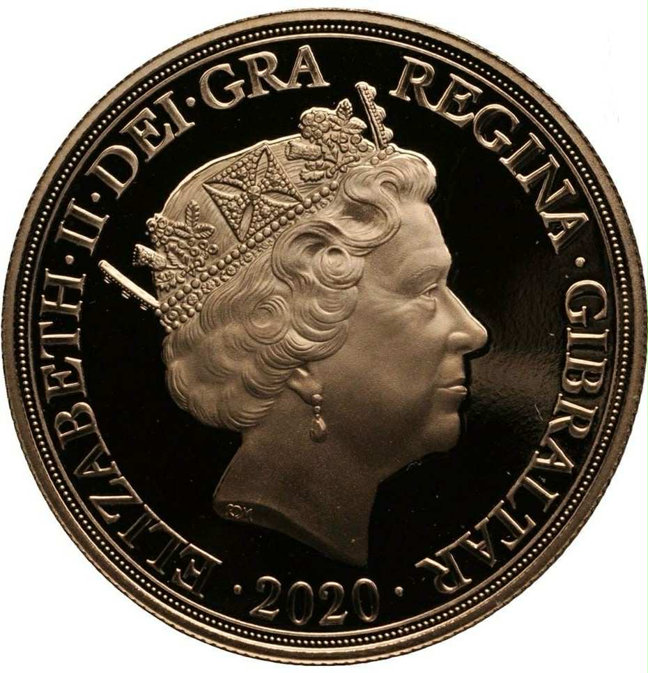 Gibraltar 5 Sovereigns - Elizabeth II Saint George and the Dragon obverse