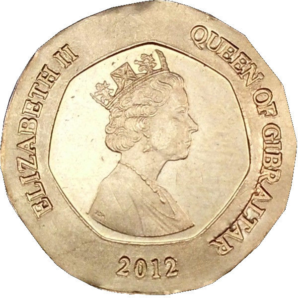 Gibraltar 20 Pence - Elizabeth II Keys of Gibraltar; redesigned obverse