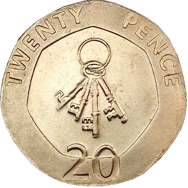 Gibraltar 20 Pence - Elizabeth II Keys of Gibraltar; redesigned