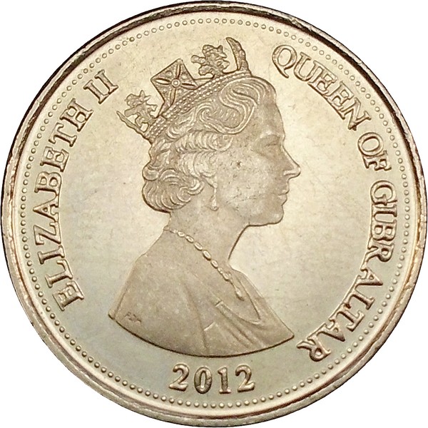 Gibraltar 10 Pence - Elizabeth II Cannon; smaller bust obverse