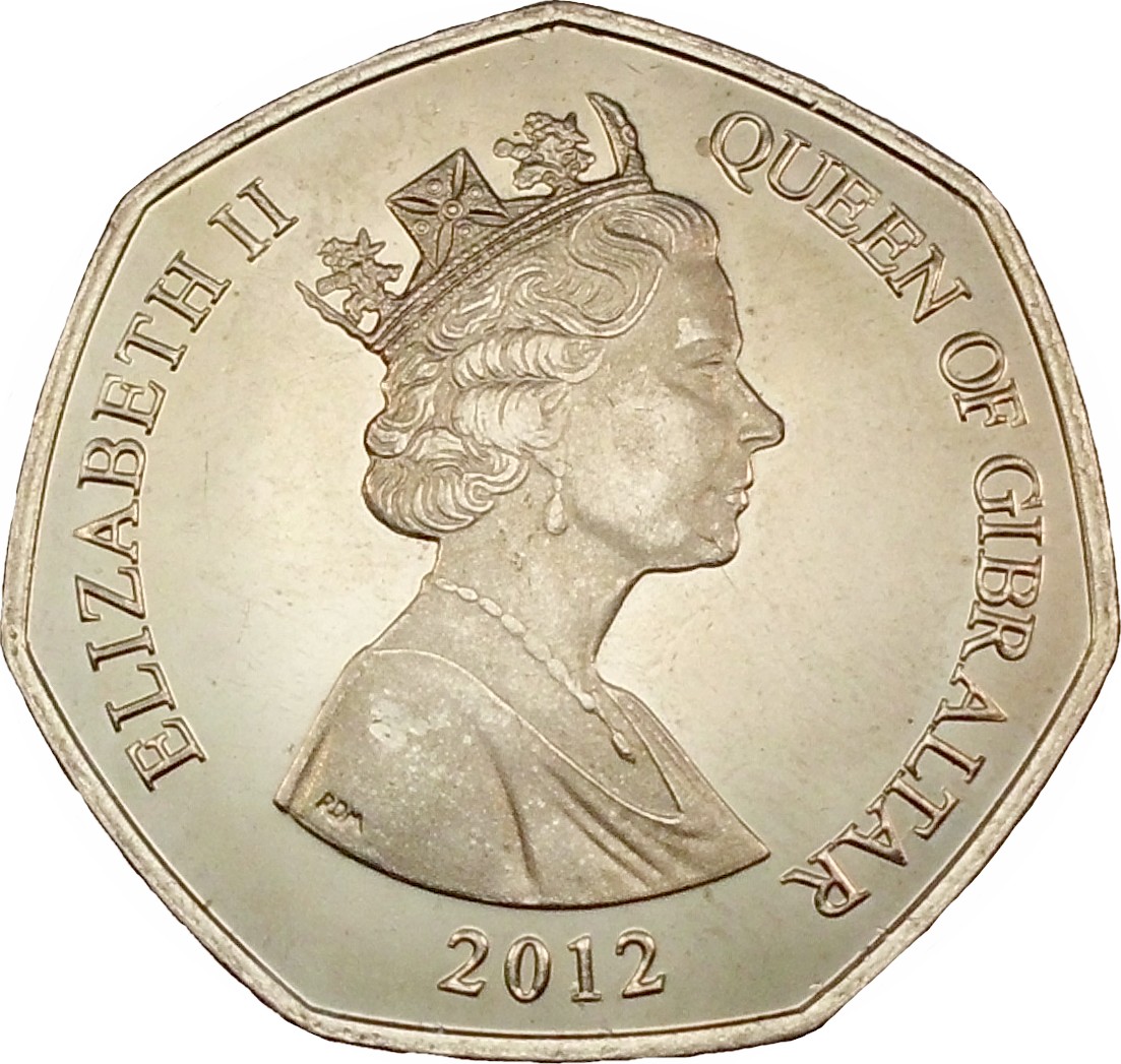 Gibraltar 50 Pence - Elizabeth II Capture of Gibraltar; smaller bust obverse