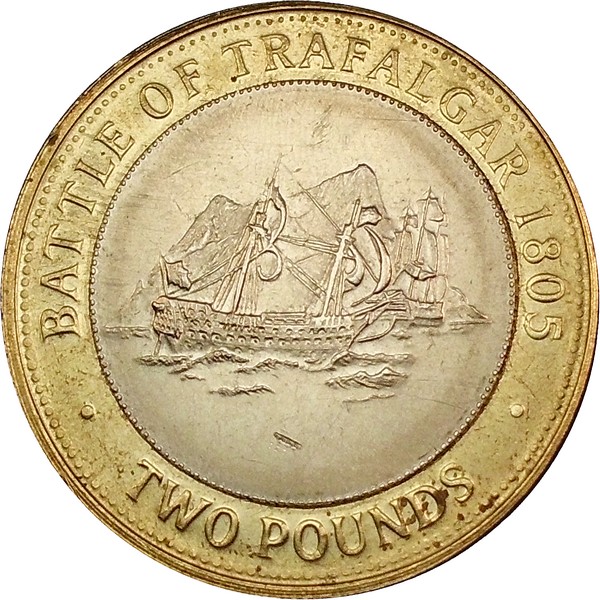 Gibraltar 2 Pounds - Elizabeth II Trafalgar; modified legend