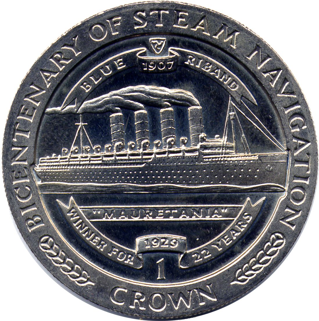 Isle of Man 1 Crown - Elizabeth II Mauretania reverse