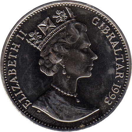 Gibraltar 1 Crown - Elizabeth II Stegosaurus obverse