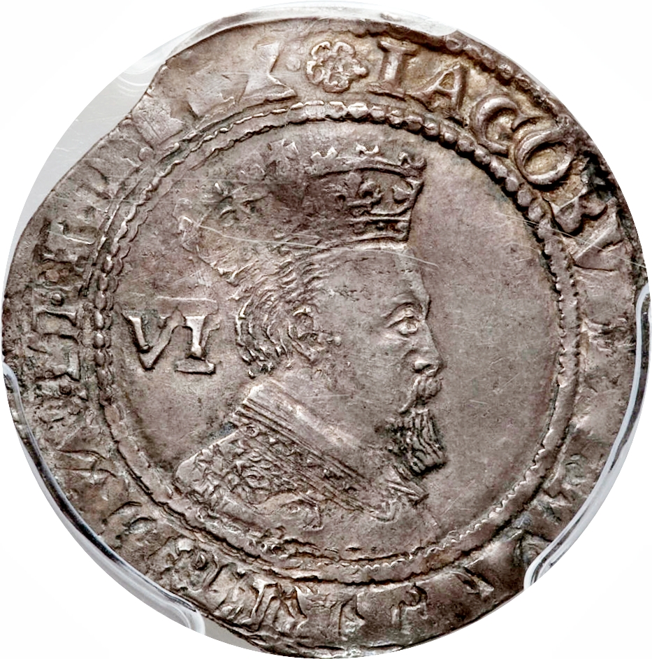 6 Pence - James I 2nd issue; 3rd bust obverse