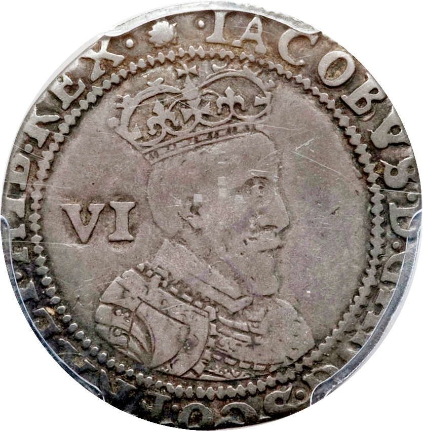 6 Pence - James I 1st issue; 1st bust obverse