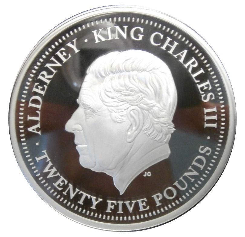 Alderney 25 Pounds - Charles III Queen Elizabeth II Centenary - Monogram obverse