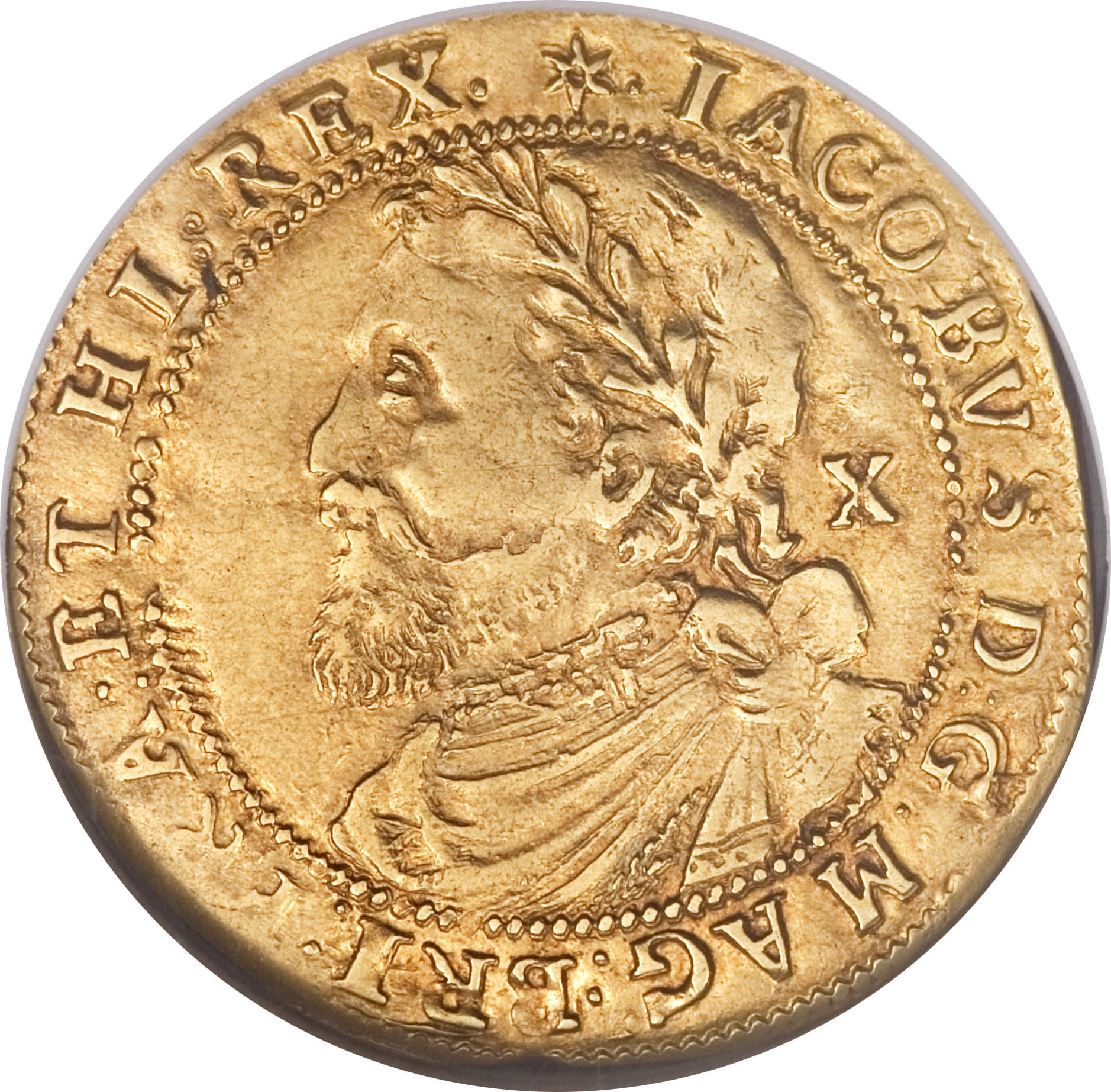 ½ Laurel - James I 3rd coinage; 1st bust obverse