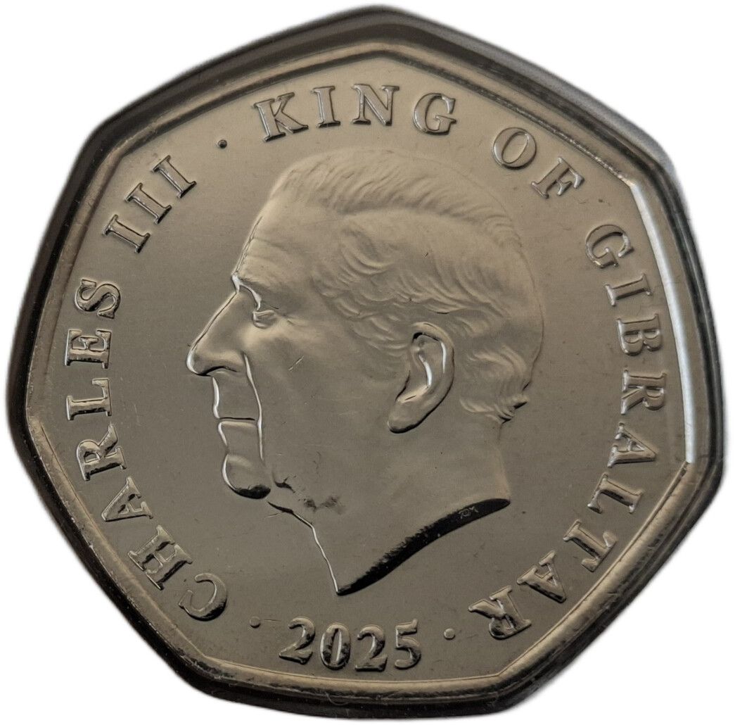 Gibraltar 50 Pence - Charles III Christmas; colourised obverse