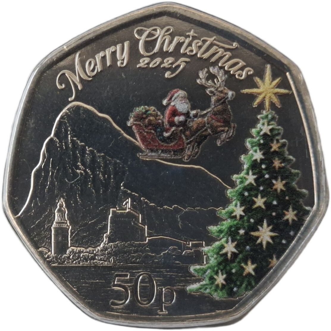 Gibraltar 50 Pence - Charles III Christmas; colourised