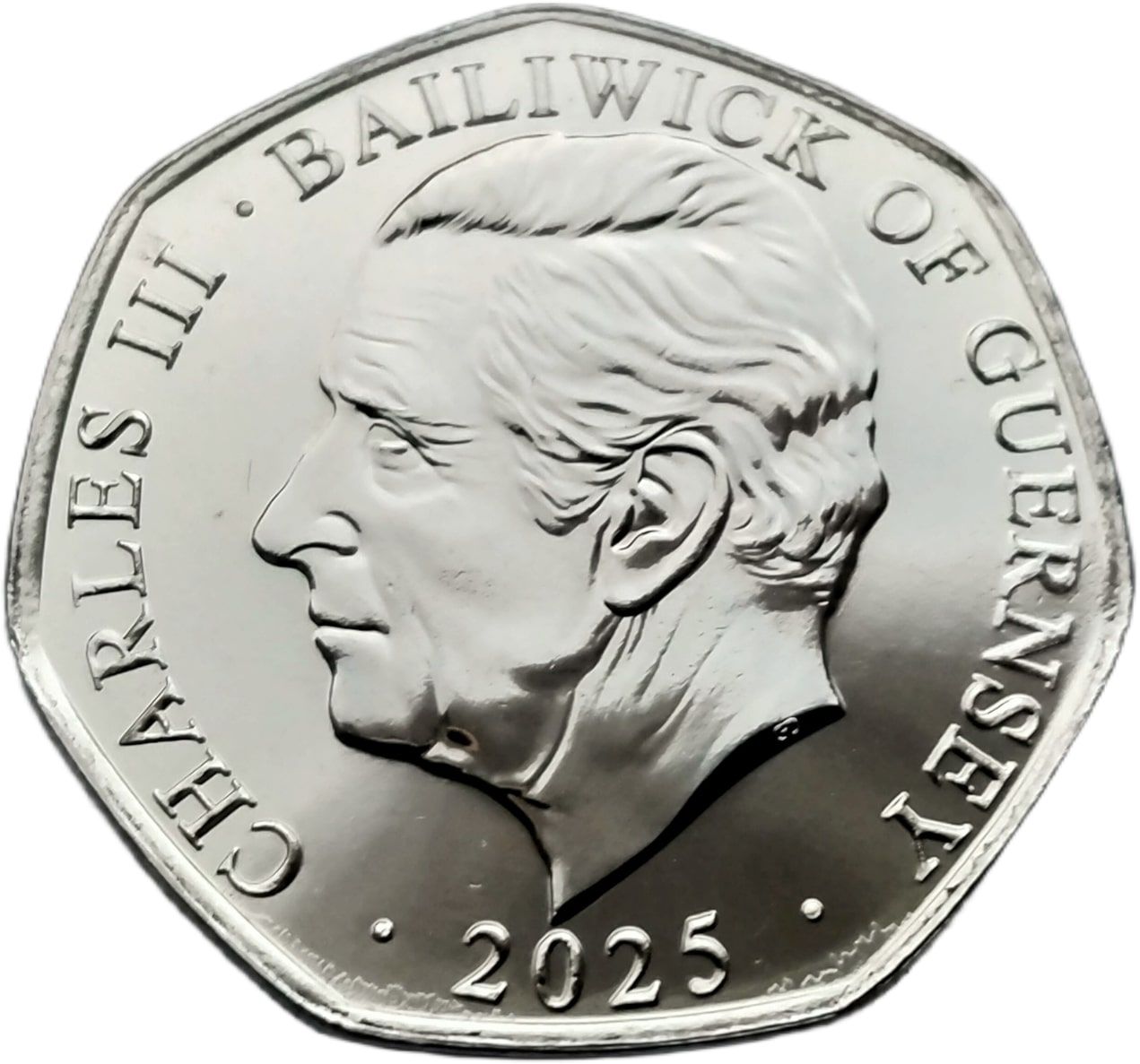 Guernsey 50 Pence - Charles III Battle of Britain - Spitfire Attack obverse