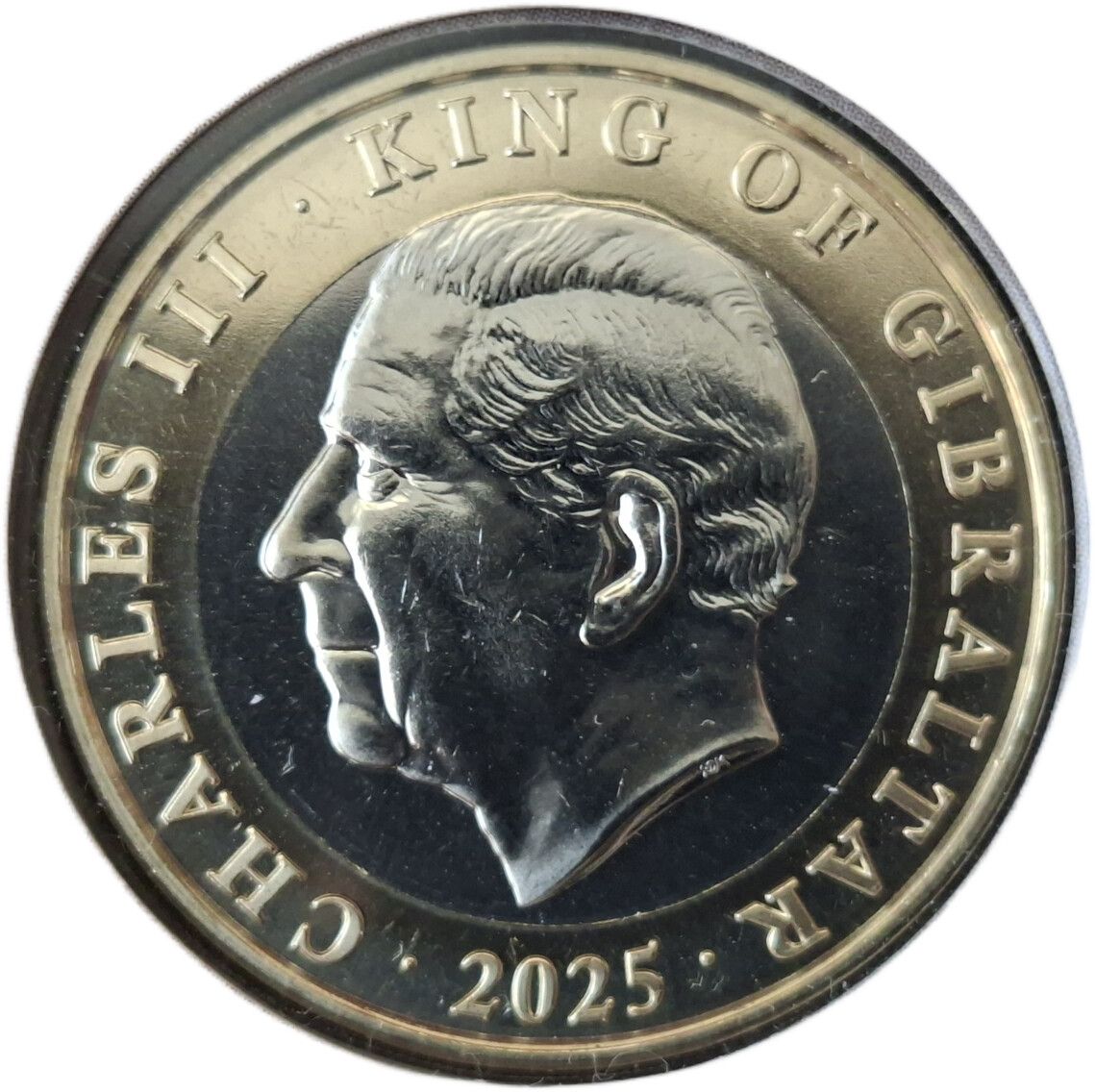 Gibraltar 2 Pounds - Charles III Christmas; colourised obverse