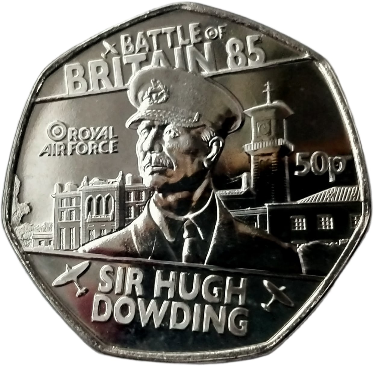 Guernsey 50 Pence - Charles III Battle of Britain - Sir Hugh Dowding reverse