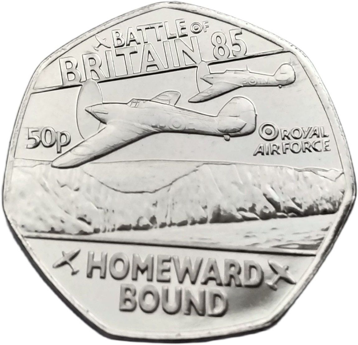 Guernsey 50 Pence - Charles III Battle of Britain - Homeward Bound reverse