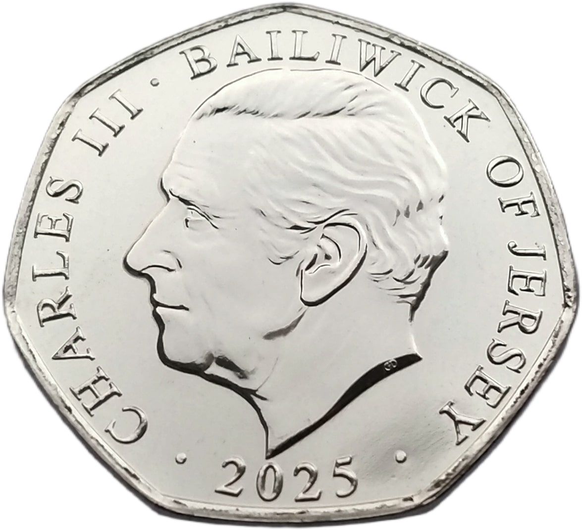 Jersey 50 Pence - Charles III Battle of Britain - Fighters over London obverse