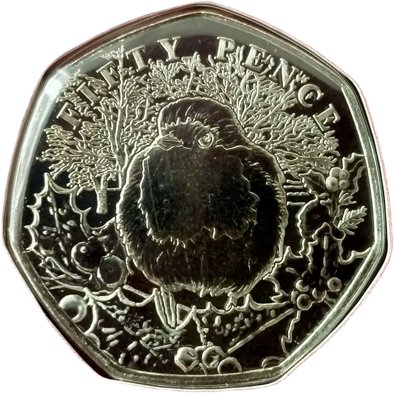 Guernsey 50 Pence - Charles III A Robin in a Holly Tree