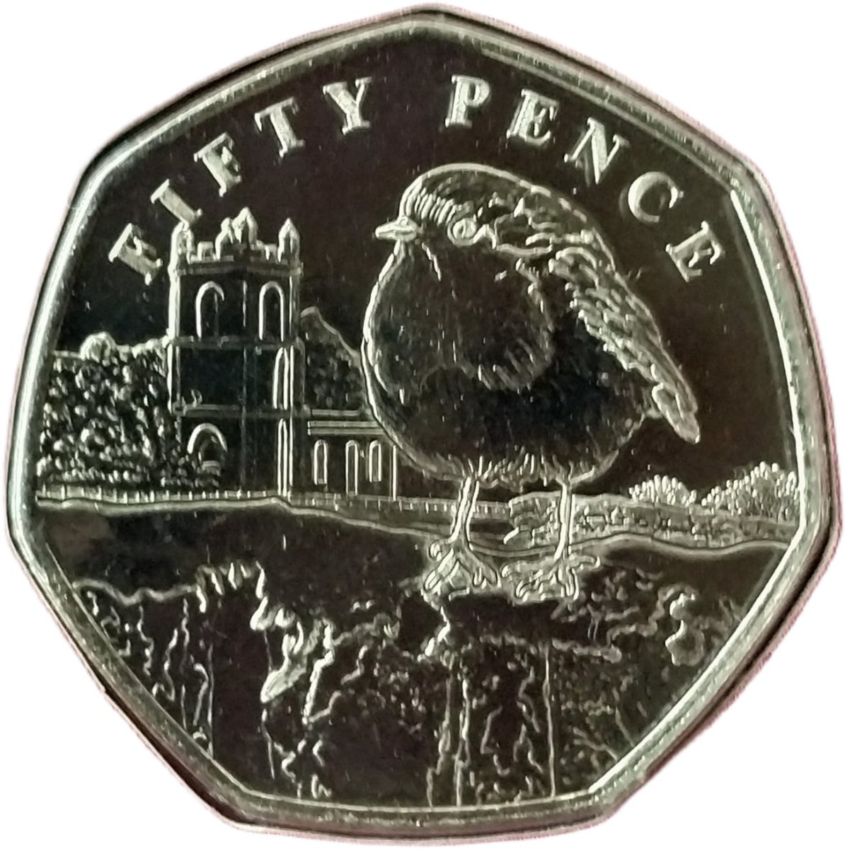 Guernsey 50 Pence - Charles III A Robin on a wall