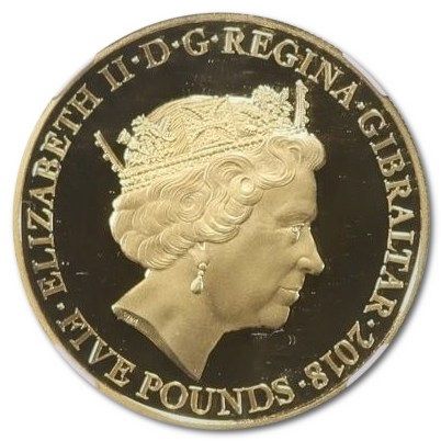 Gibraltar 5 Pounds - Elizabeth II The Legend of Saint George - The Town in Fear; Gold obverse
