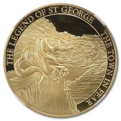 Gibraltar 5 Pounds - Elizabeth II The Legend of Saint George - The Town in Fear; Gold reverse