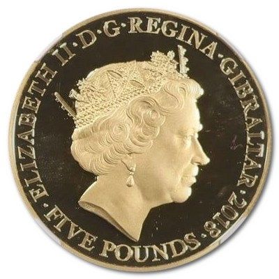 Gibraltar 5 Pounds - Elizabeth II The Legend of Saint George - The Victor’s Embrace; Gold obverse