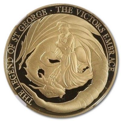 Gibraltar 5 Pounds - Elizabeth II The Legend of Saint George - The Victor’s Embrace; Gold reverse