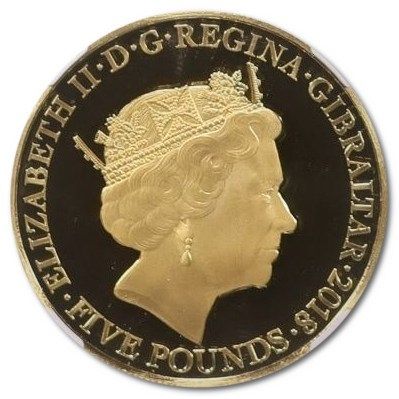 Gibraltar 5 Pounds - Elizabeth II The Legend of Saint George - The Selection; Gold obverse