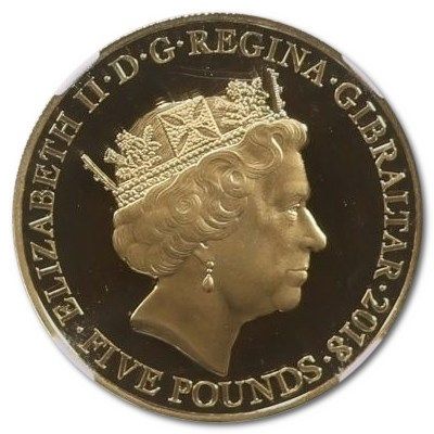 Gibraltar 5 Pounds - Elizabeth II The Legend of Saint George - The Princess Awaits Her Fate; Gold obverse