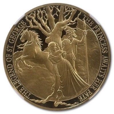 Gibraltar 5 Pounds - Elizabeth II The Legend of Saint George - The Princess Awaits Her Fate; Gold