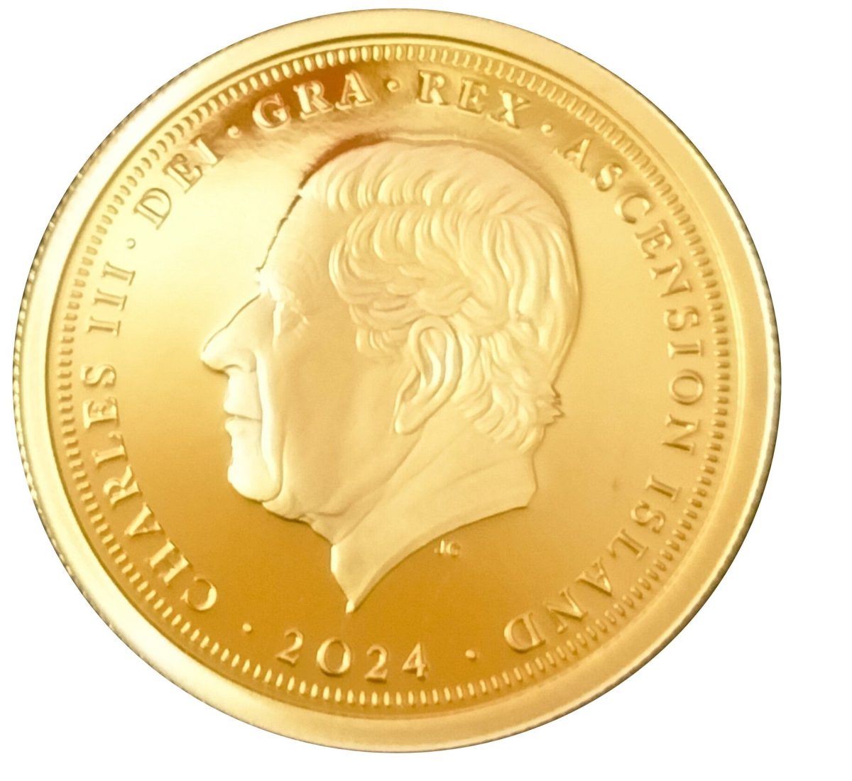 Ascension Island ½ Sovereign - Charles III Winston Churchill; gold Sovereign obverse