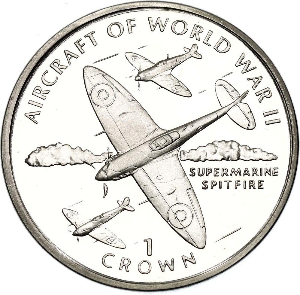 Isle of Man 1 Crown - Elizabeth II Supermarine Spitfire; Silver Proof Issue reverse