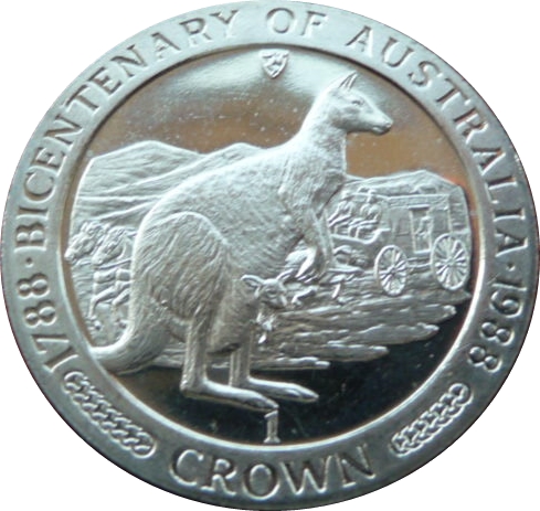 Isle of Man 1 Crown - Elizabeth II Bicentenary of Australia - Kangaroo
