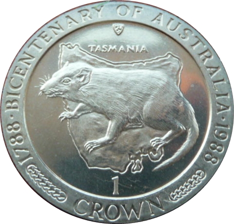 Isle of Man 1 Crown - Elizabeth II Bicentenary of Australia - Tasmanian Devil