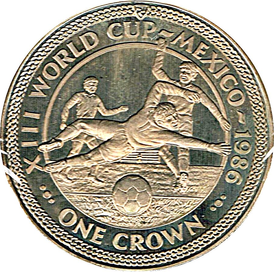 Isle of Man 1 Crown - Elizabeth II World Cup Mexico - Player Scoring reverse