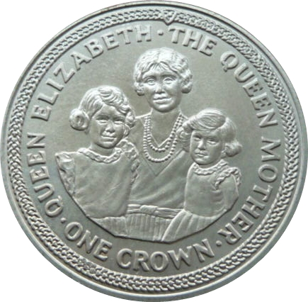 Isle of Man 1 Crown - Elizabeth II Queen Mother with daughters