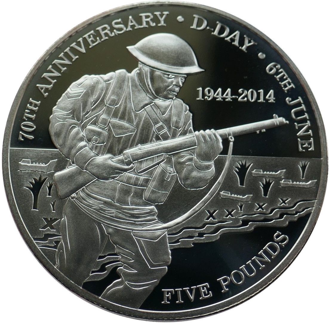 Tristan da Cunha 5 Pounds - Elizabeth II D-Day Anniversary; Silver plated copper nickel