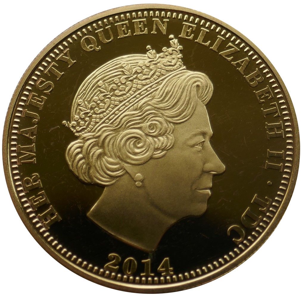 Tristan da Cunha 5 Pounds - Elizabeth II D-Day Anniversary; Gold plated copper-nickel obverse