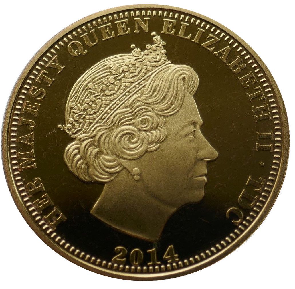 Tristan da Cunha 5 Pounds - Elizabeth II D-Day Anniversary; Gold plated copper-nickel Enamelled