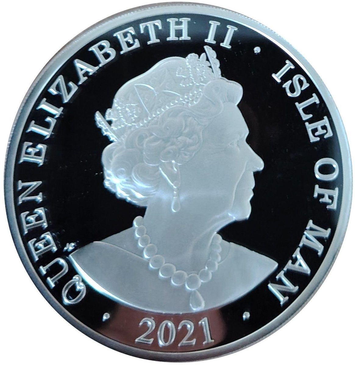 Isle of Man 5 Angel - Elizabeth II Archangel Michael; Silver obverse