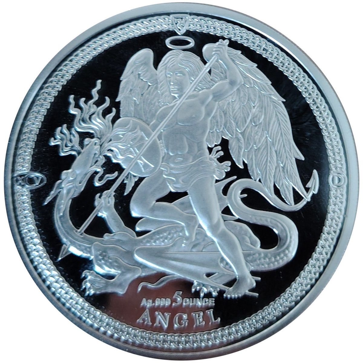 Isle of Man 5 Angel - Elizabeth II Archangel Michael; Silver reverse