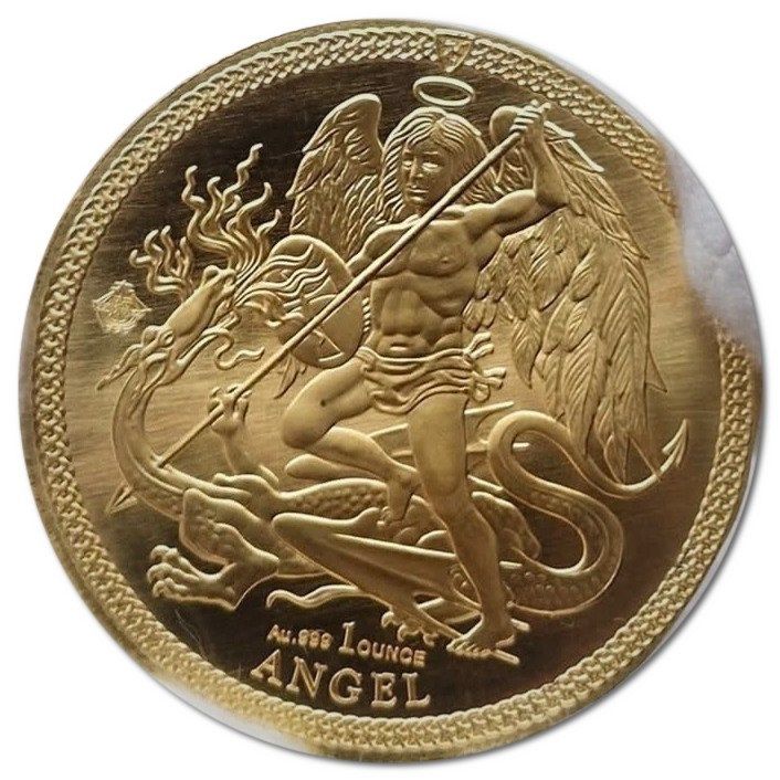 Isle of Man 1 Angel - Charles III Archangel Michael; Splash Struck obverse