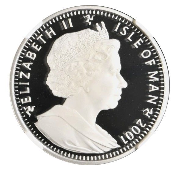 Isle of Man 1 Crown - Elizabeth II Queen Mother - Birth of Prince Charles; Silver Proof obverse