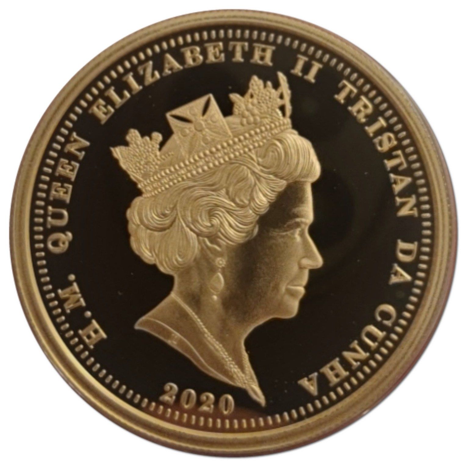 Tristan da Cunha 5 Pounds - Elizabeth II Saint George slaying the Dragon; 22ct Gold; large obverse