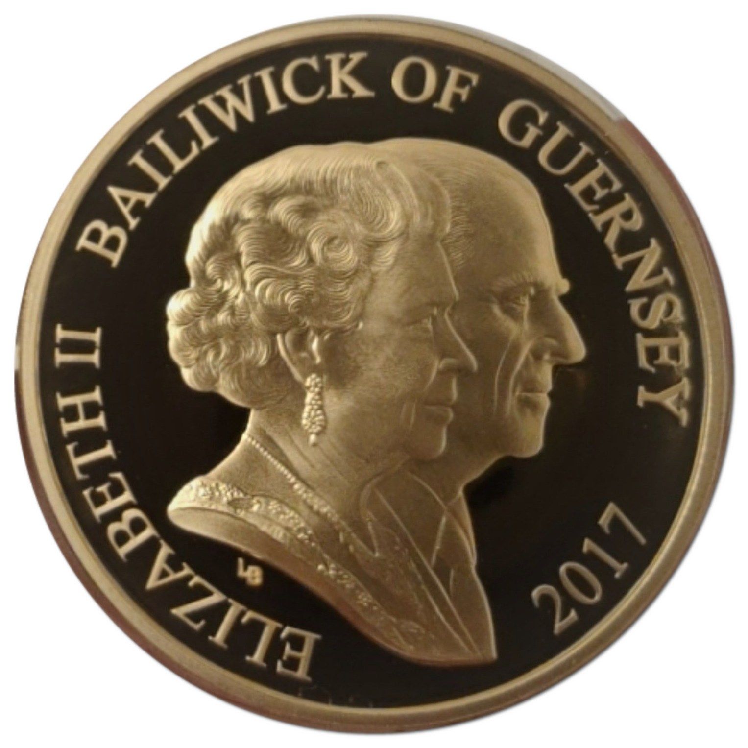 Guernsey 5 Pounds - Elizabeth II Platinum Wedding; Gold Proof obverse