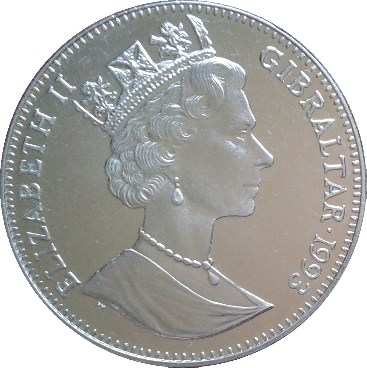 Gibraltar 1 Crown - Elizabeth II Cetiosaurus obverse