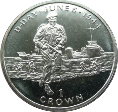 Isle of Man 1 Crown - Elizabeth II D-Day - British Troops landing