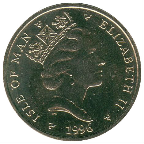 Isle of Man 2 Pounds - Elizabeth II Three race cars; Virenium obverse